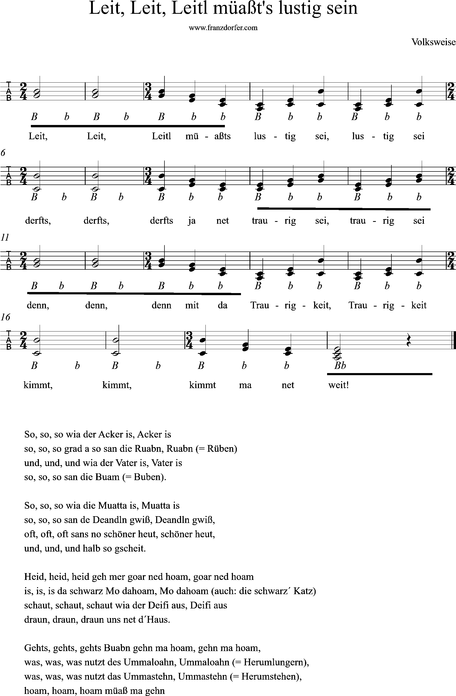 Leit Leit Leitl miaßt s lustig sein-Griffschrift version 2 steirische lernen - zwiefache- Leit leit leitl müssts lustig sein